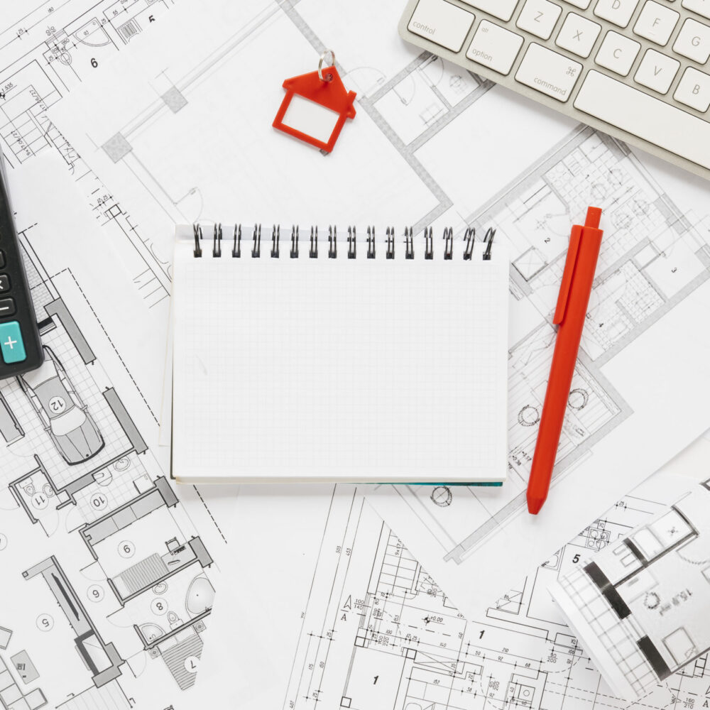 keyboard-diary-calculator-blueprint-background